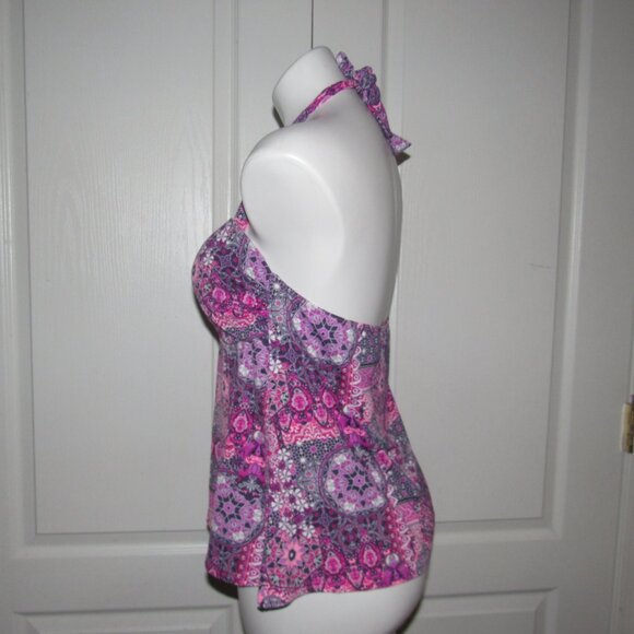 Lascana for Venus Pink Purple Paisley Halter Tankini Swim Top Size 14 Boho Beach - Picture 2 of 5